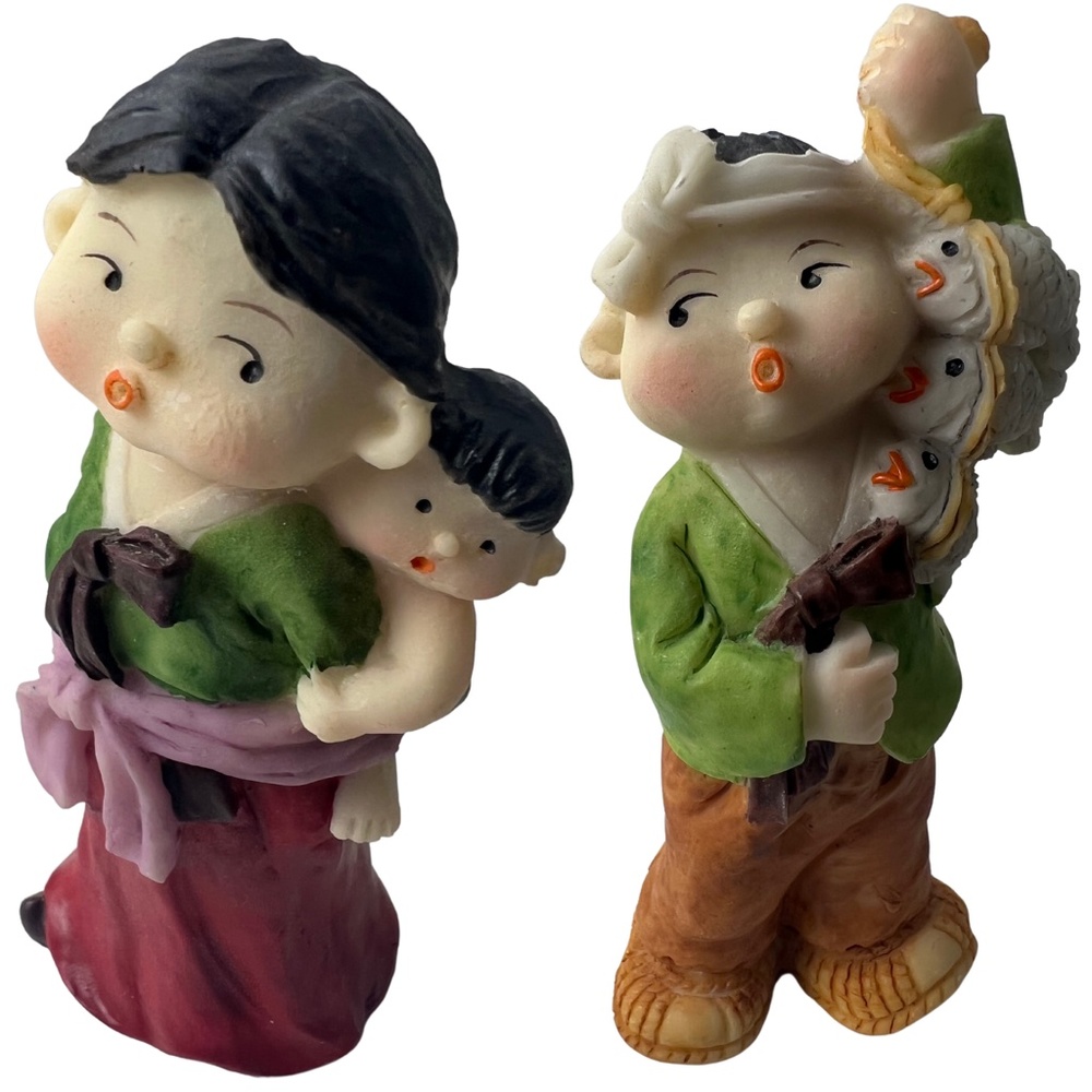 Koreart Mother Child Fisherman Figurines Hand Painted